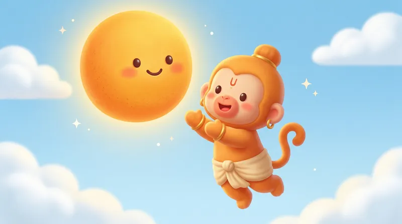 Baby Hanuman flying toward the Sun, thinking it is a sweet fruit